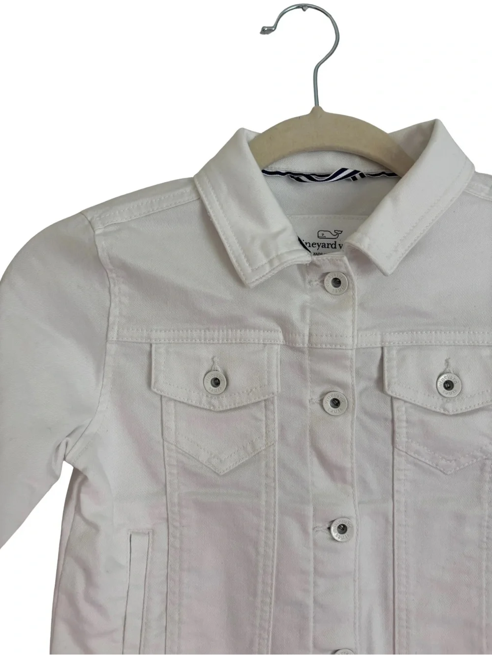 Vineyard Vines Girls' White Denim Jacket with Subtle Pink Logo